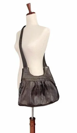Vintage Pebbled Leather Crossbody Bag Espresso Brown 70s Boho Bohemian Purse thumbnail 3