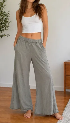 Aerie Side Seam Detailed Wide Leg Culotte Pants in Sage Green thumbnail 1