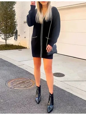 Lovers Friends Norina Cardigan Dress Black Chains Knit Edgy Chunky Sweater Mini thumbnail 7