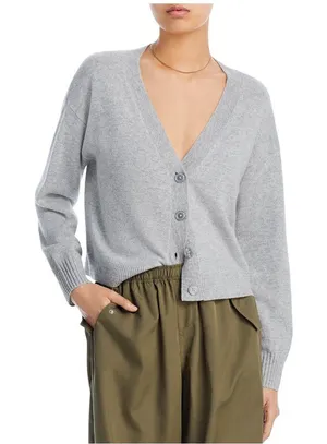 NWT Aqua Button Front Sweater Cashmere V-Neck Cardigan V10337 Light Gray XL thumbnail 1
