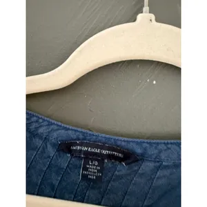 American Eagle Blue Pintuck Lace Trim Boho Peasant Blouse Large thumbnail 5