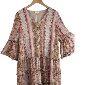 Entro‎ Snake Print Ruffle Tiered V Neck Bell Sleeve Mini Dress Size M thumbnail 7