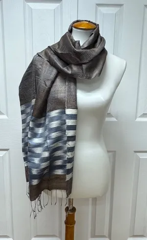 Unisex Silk Scarf With Thin Fringes‎ 68" x 25" - NEW in Bag. thumbnail 1