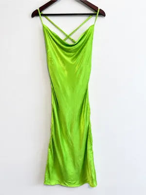 Rat & Boa Green Satin Midi Dress Sz M thumbnail 5
