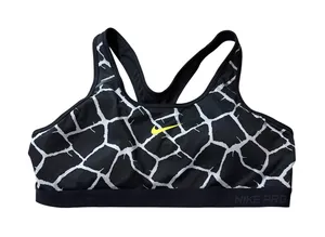 Nike Pro Dri-FIT Giraffe Print Sports Bra XL Black White Neon Yellow 682874-012 thumbnail 1