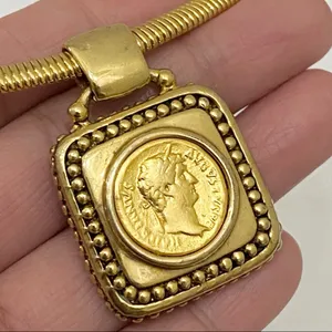 Vintage Gold tone Coin Medallion Necklace thumbnail 7