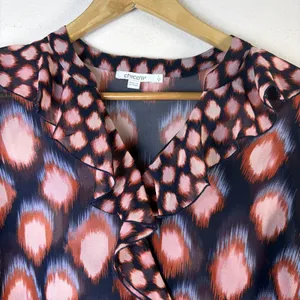 Chico's shirt womens 1 US 8 ikat sheer medium victorian cottagecore career thumbnail 6