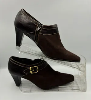 Liz&Co Magna Brown Suede & Faux Croc Leather Heeled Booties Womens 8M Buckle thumbnail 1