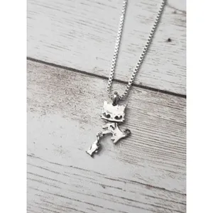 Silver Tone Cat with Fish Pendant Necklace - Whimsical thumbnail 3