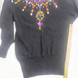 Vintage Beaded Jewel Black Sweater 80s 90s Glam Maximalist Statement Artsy Small thumbnail 6