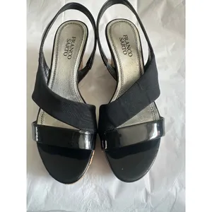 Franco Sarto Blink Black Patent Leather Cork Wedge Slingback Sandals Women 8M thumbnail 5