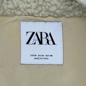 ZARA Sherpa Fleece Jacket Beige Full Zip Pockets Mock Neck Women's M‎ thumbnail 6