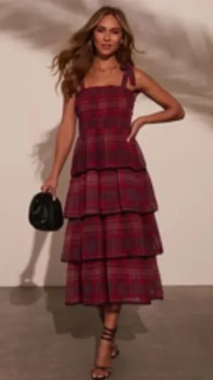 NWOT Vici Sway With Me Plaid Tiered Midi Dress thumbnail 1