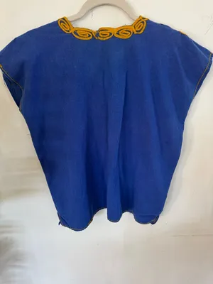 Embroidered V-Neck Floral Cotton Top - Blue thumbnail 3