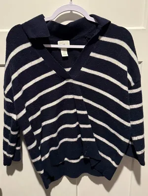 H&M Costal Navy And White Striped Sweater Shirt thumbnail 1