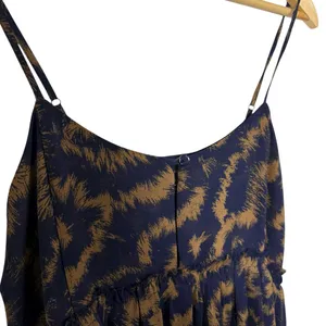 Urban Outfitters Rory Printed Chiffon Tiered Ruffle Mini Dress Navy/Tan Size M thumbnail 6