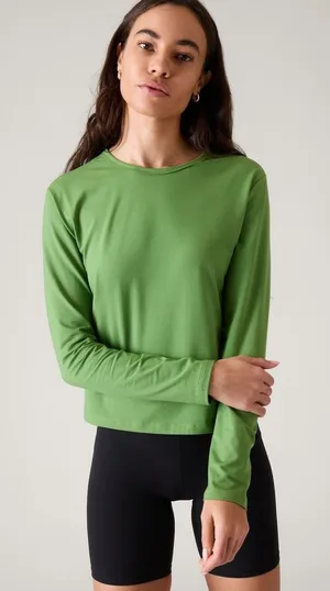 Athleta Long Sleeve Crewneck Top in Leaf Green thumbnail 1