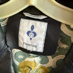 Firenze Leather Jacket Womens Long MADE IN‎ ITALY Coat Black Floral Lined L / XL thumbnail 3