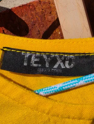 Yellow Linen tunic Short Sleeves Asymetric Hem Medium thumbnail 8