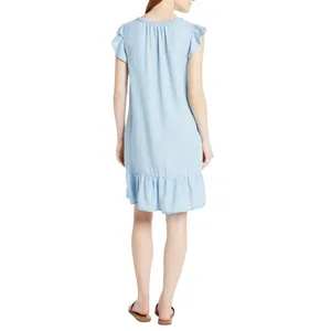 Time and Tru Womens Dress Size M Light Blue Split Neck Flounce Hem Casual Ruffle thumbnail 8