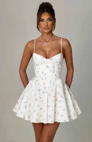 NWT Babyboo Analeigh White Multi Floral Corset Fit & Flare Mini Dress Size Small thumbnail 1