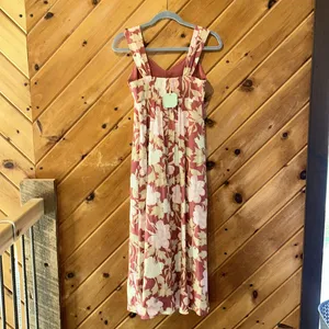 Ryegrass linen blend peasant chic pink floral midi dress NWT thumbnail 5