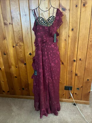 Lulus Forever Be Burgundy Floral Jacquard Ruffled Maxi Dress size large thumbnail 8