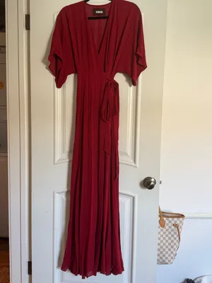 Reformation Winslow Red Wrap Maxi Dress with Tie Waist thumbnail 3
