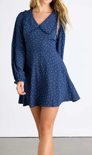 NWT Lulus Sweetie Aura Polka Dot Mini Dress Navy Blue Women’s Size Medium thumbnail 1