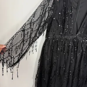 Double Crazy Sequin Mini Dress Plus Size 4XL Black Deep V-Neck Party Club Fringe thumbnail 7