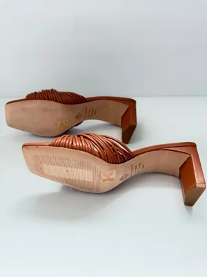 Antonio Melani Leather Knot Strap mule block Heel Slide Sandals‎ 6.5 Chic Summer thumbnail 8