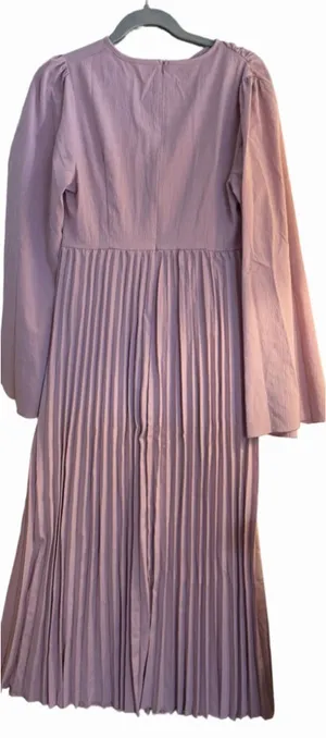 NEW Pink Pleated Crepe Maxi Dress L thumbnail 1
