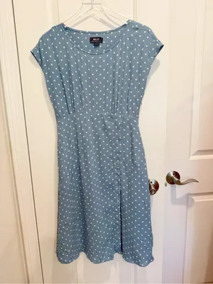 ANTHROPOLOGIE MAEVE‎ Morris Polka Dot Swing Dress Blue and White XS thumbnail 3