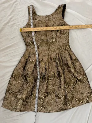 Soieblu Gold Metallic Floral Fit-and-Flare Dress size S thumbnail 6