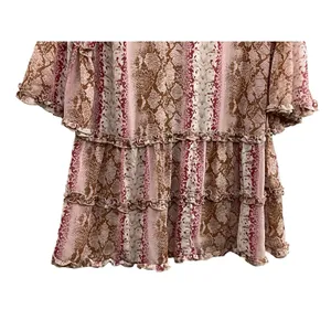 Entro‎ Snake Print Ruffle Tiered V Neck Bell Sleeve Mini Dress Size M thumbnail 6
