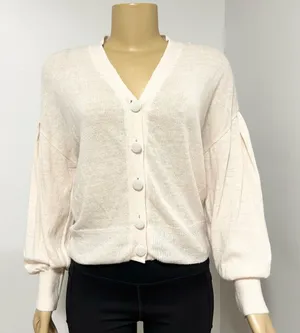Camaieu V-Neck Button Front Cardigan Balloon‎ Sleeve Lightweight Knit Sweater thumbnail 1