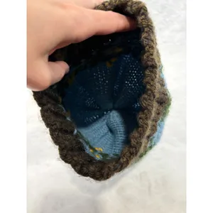 Vintage Handmade Knit Beanie Winter Tree Star Landscape Blue Brown Hat‎ Womens thumbnail 5