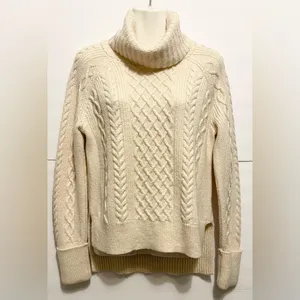 Madewell Cable Knit Cream Turtleneck Sweater thumbnail 3
