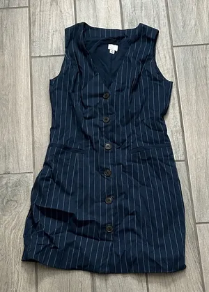 A New Day Navy Pinstripe Button-Down Dress thumbnail 1