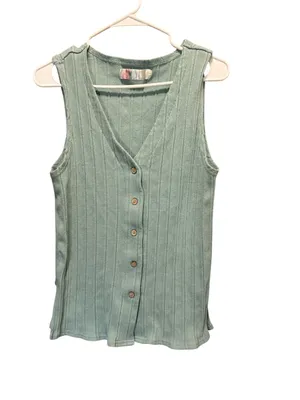 Free People Beach Dana Ribbed Lounge Set Vest Pants April Mist Green S thumbnail 4
