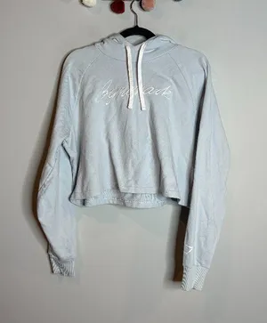 Gymshark Embroidered Cropped Hoodie Powder Blue thumbnail 1