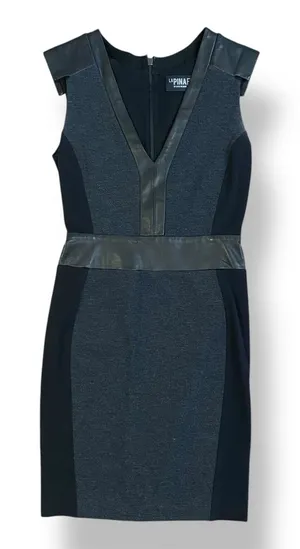 Revolve LaPina by David Helwani Black Knit & Lambskin Leather Mini Dress Size S‎ thumbnail 1