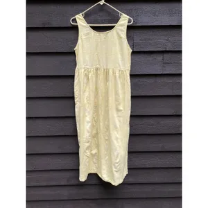 Vtg SITA Butter Yellow Sundress M Cotton Cottage Cabin Boho Plaid Texture Pocket thumbnail 5