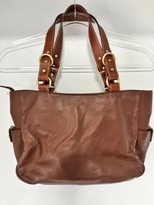 Lauren Ralph Lauren Brown Pebbled Leather Tote Shoulder Bag Brass Hardware thumbnail 4