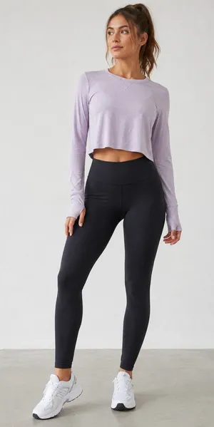 Sweaty Betty Waffle Knit Lavender Long Sleeve Crop Top Womens XS Purple Athletic thumbnail 1