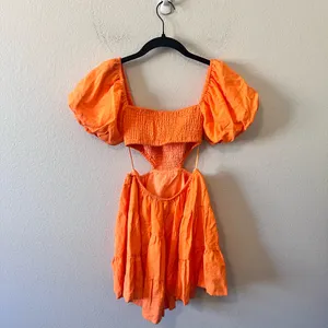 We Are Sundays Womens S Orange Puff Sleeve Smocked Dress Summer Spring thumbnail 4