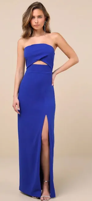Lulus Extravagant Persona Blue Strapless Cutout Column Maxi Dress thumbnail 1