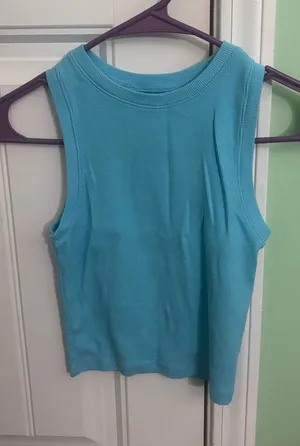 Hollister Light Blue Ribbed High Crew Neck Top thumbnail 1