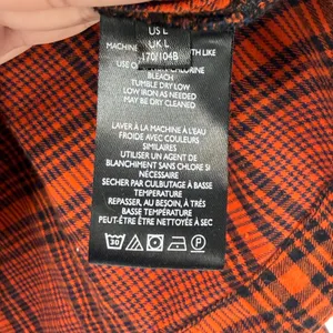 Free People We‎ The Free Womens Large Orange Black Plaid Puff Sleeve Button Down thumbnail 5