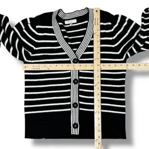 Bagatelle Collection Striped V Neck Cardigan‎ Sweater Black White Small thumbnail 11